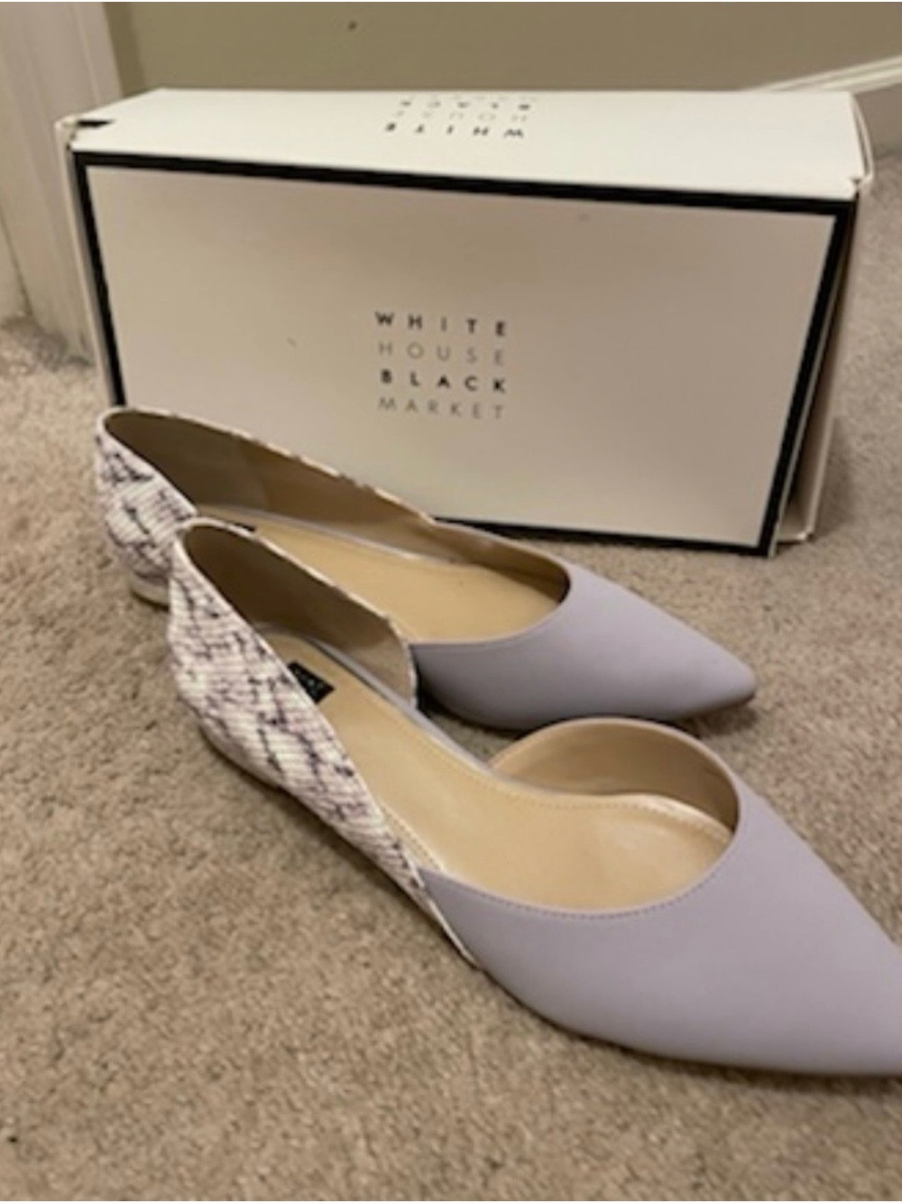 White House Black Market classy lilac flats with silver heel